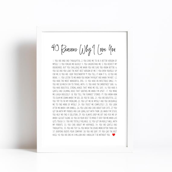 40 Reasons Why I Love You Print: Personalised Birthday Gift