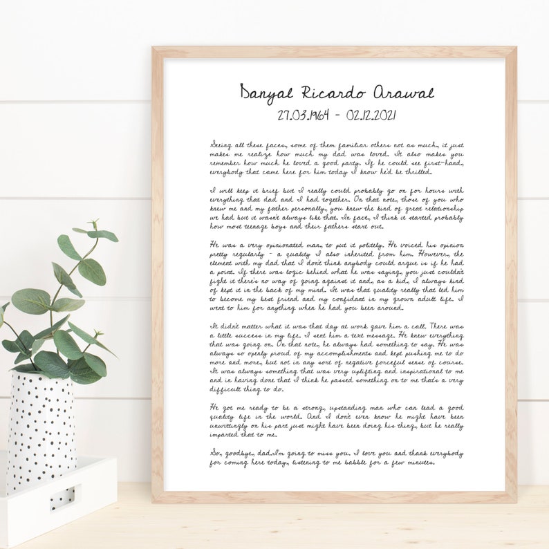 Custom Funeral Eulogy Print Custom Long Text Print Etsy