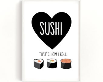 Sushi Poster,  Japanese Food Print, Sushi Lover, Sushi Picture, Kitchen Wall Art