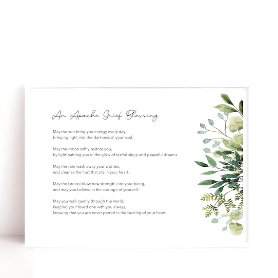 Apache Grief Blessing, Funeral Reading Poem, Memorial Gift, Bereavement Print