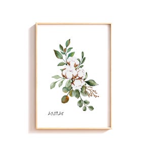 Cotton Flowers Watercolour Art Print Anniversary Gift on Cotton Canvas | 2nd Anniversary Gift |