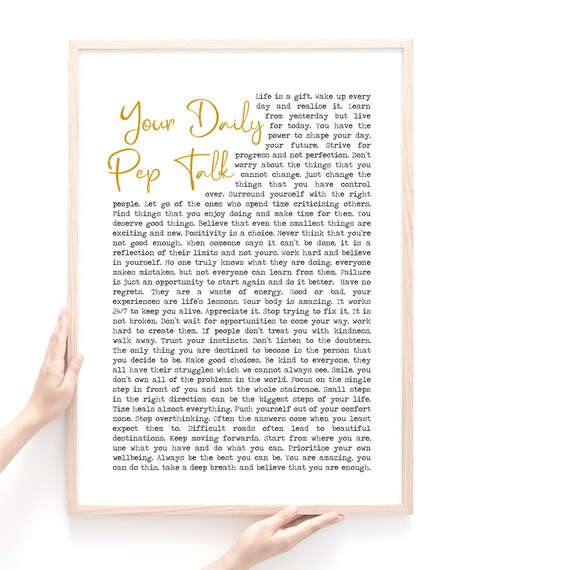 Pep Talk Print, Daily Motivational Speech Quotes, Positive Affirmation Poster