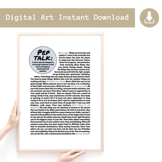 Motivational Quotes Printable Poster, Inspirational Pep Talk Instant Download Print