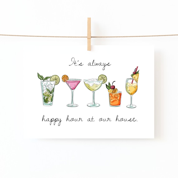 Personalised Print Housewarming Gift, Happy Hour Cocktail Art
