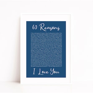 Impression 60 raisons pour lesquelles nous vous aimons, personnalisée pour TOUT anniversaire, cadeau 50e 40e anniversaire