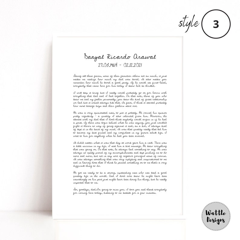 Custom Funeral Eulogy Print Custom Long Text Print Etsy