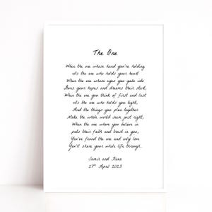 Stampa della poesia "The One Marriage" su tela di cotone / 1° e 2° anniversario di matrimonio / Anniversario di matrimonio su carta / Stampa della lettura del matrimonio