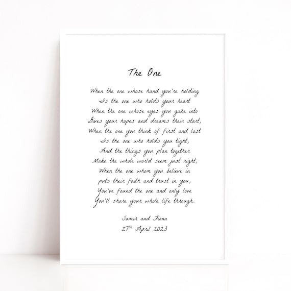 The One Marriage Poem Print on Cotton Canvas | 1st 2nd Wedding Anniversary | Paper Anniversary | Wedding Reading Print