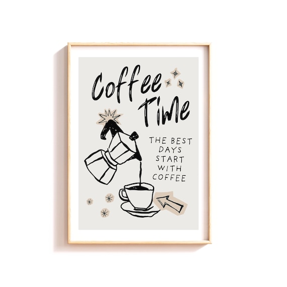 Coffee Time Quote, Retro Diner Style Kitchen Wall Art Print
