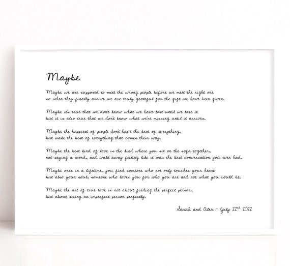 Maybe Poem Print | Wedding Reading Print | Personalised Wedding Print | Paper Anniversary Gift Idea