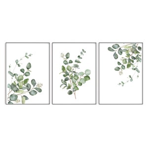 Botanical Art Print Set of 3 | Watercolour Eucalyptus Leaf Prints | Wall Decor