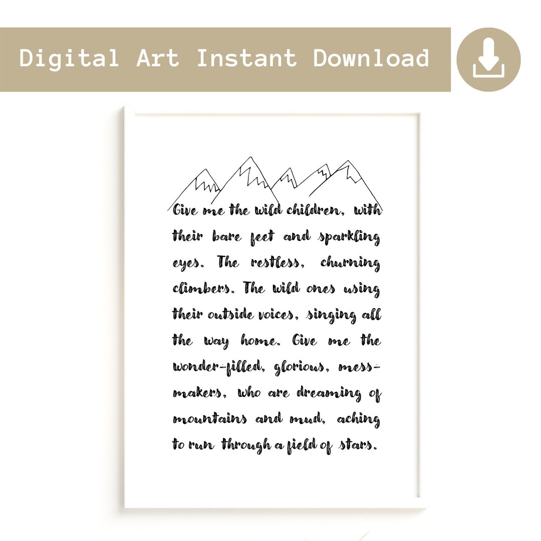 Printable Kids Art Wild Child Quote Instant Download Home School 