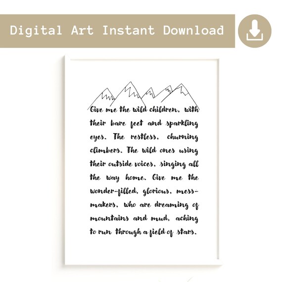 Printable Kids Art, Wild Child Quote Instant Download, Home School Poster, Outdoor Play Quote