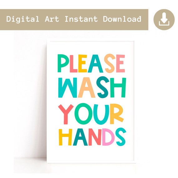 Hand Wash Poster, Bathroom Art Print, Instant Download Hand Wash Print