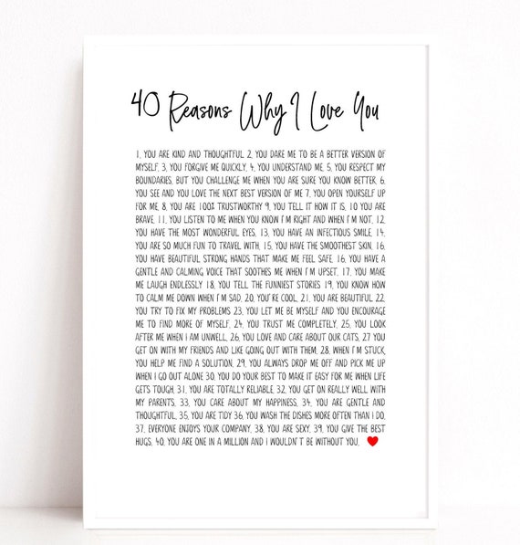 40 Reasons We Love You Print, 40th Birthday Gift Personalised Print, Personalised For ANY birthday
