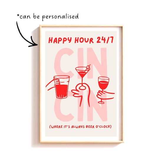 Kitchen Bar Personalised Wall Art Print with Cin Cin Quote