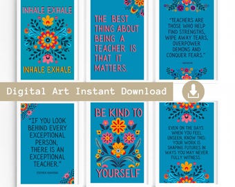 Set of 6 Inspirational Teacher Quote Prints, Colourful Staffroom Posters
