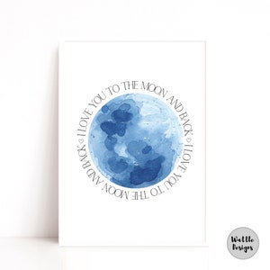 Vollmond Wand Kunst Druck, I Love You To The Moon And Back Zitat
