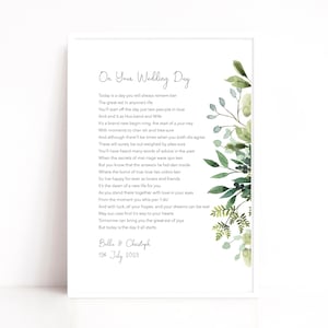 Stampa di poesia personalizzata per il giorno delle nozze, regalo di lettura per le nozze