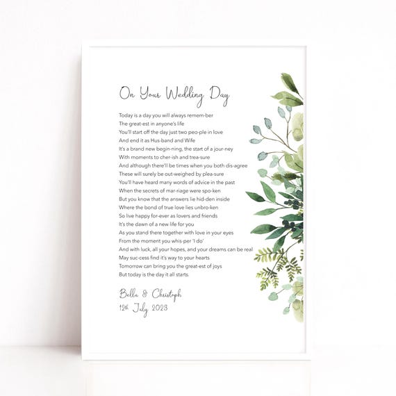 Wedding Day Personalised Poem Print, Wedding Reading Gift