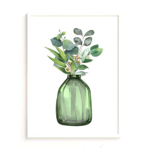 Eucalyptus Print, Green Floral Art Print, Green Vase Art Print
