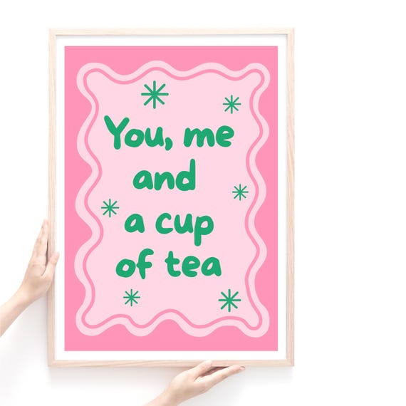 Cut of Tea Quote, Kitchen Wall Art Print, Pink Typography Poster Print