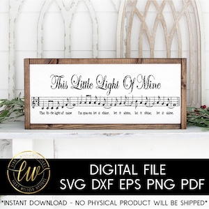This Little Light Of Mine | Sheet Music SVG | Cut File | Silhouette Cameo | Cricut | Hymn | Church Music | Music Svg | Song Lyric Svg