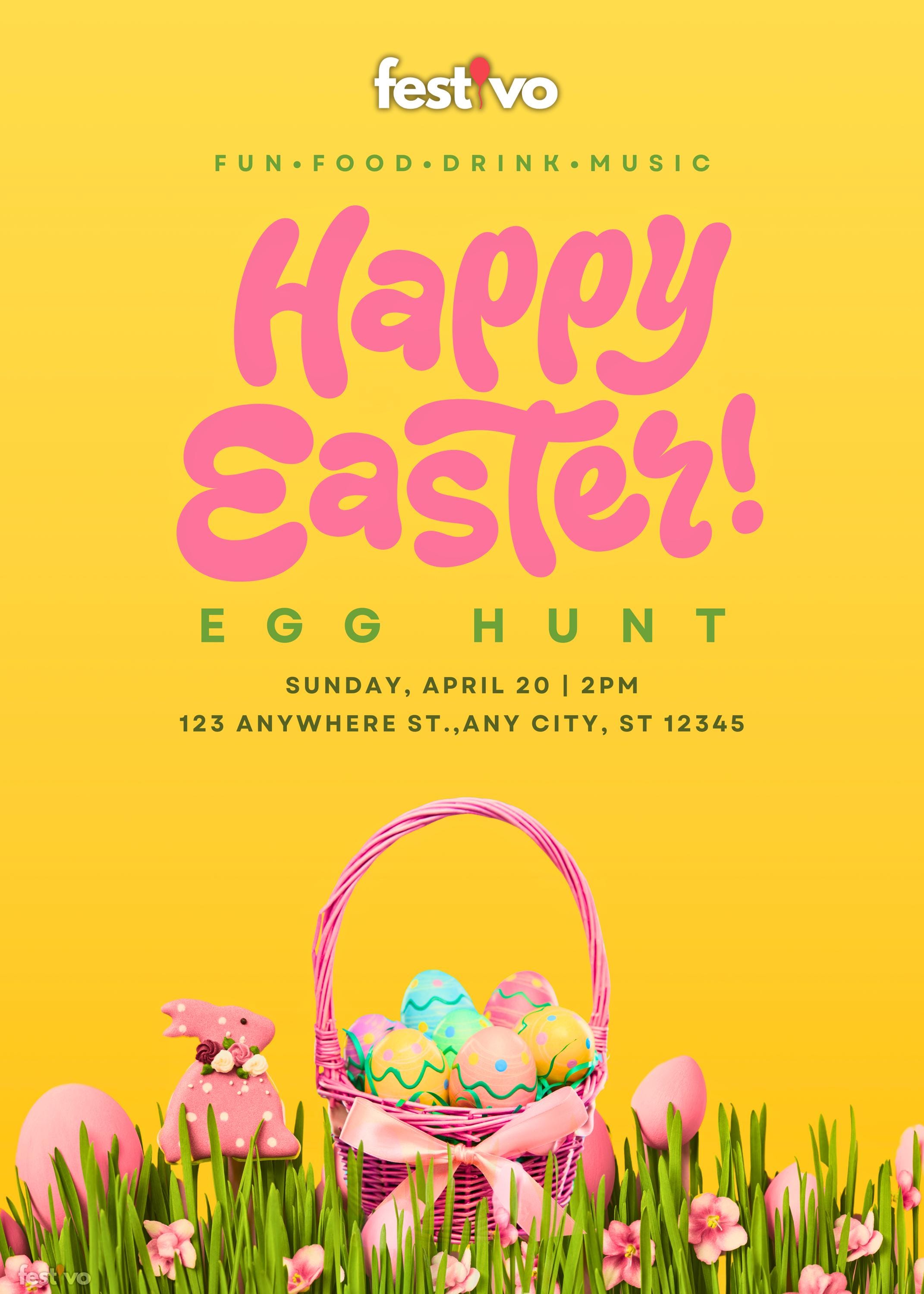 Happy Easter Egg Hunt Invitation: Customizable Canva Template