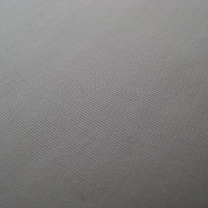 Peut inclure: Gros plan sur un tissu uni gris clair avec un motif de tissage diagonal subtil.
