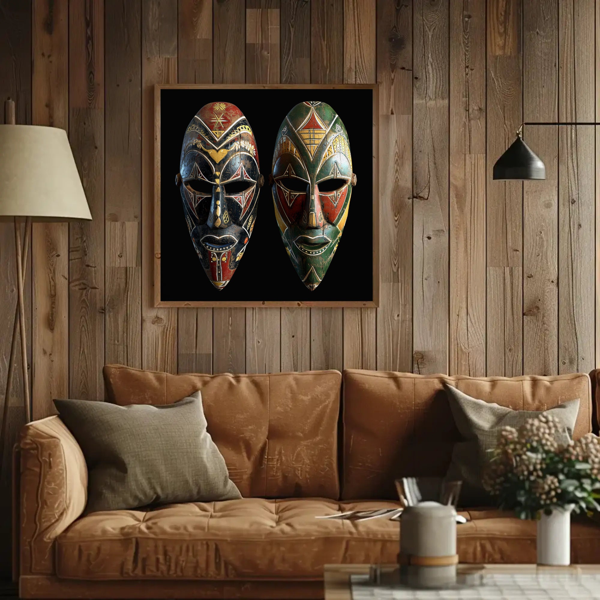 Traditional Ethiopian Inspired Masks, Ready to Hang Wall Art. Printed