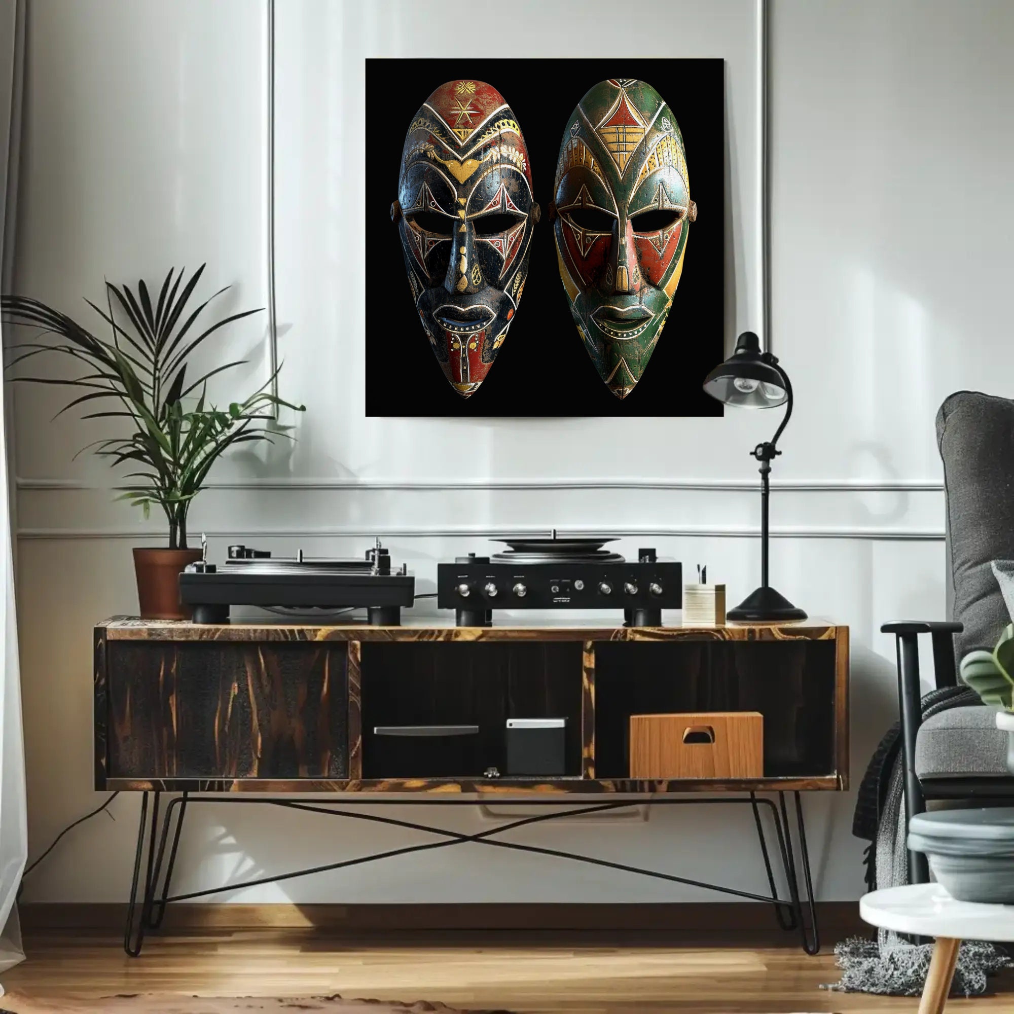 Traditional Ethiopian Inspired Masks, Ready to Hang Wall Art. Printed
