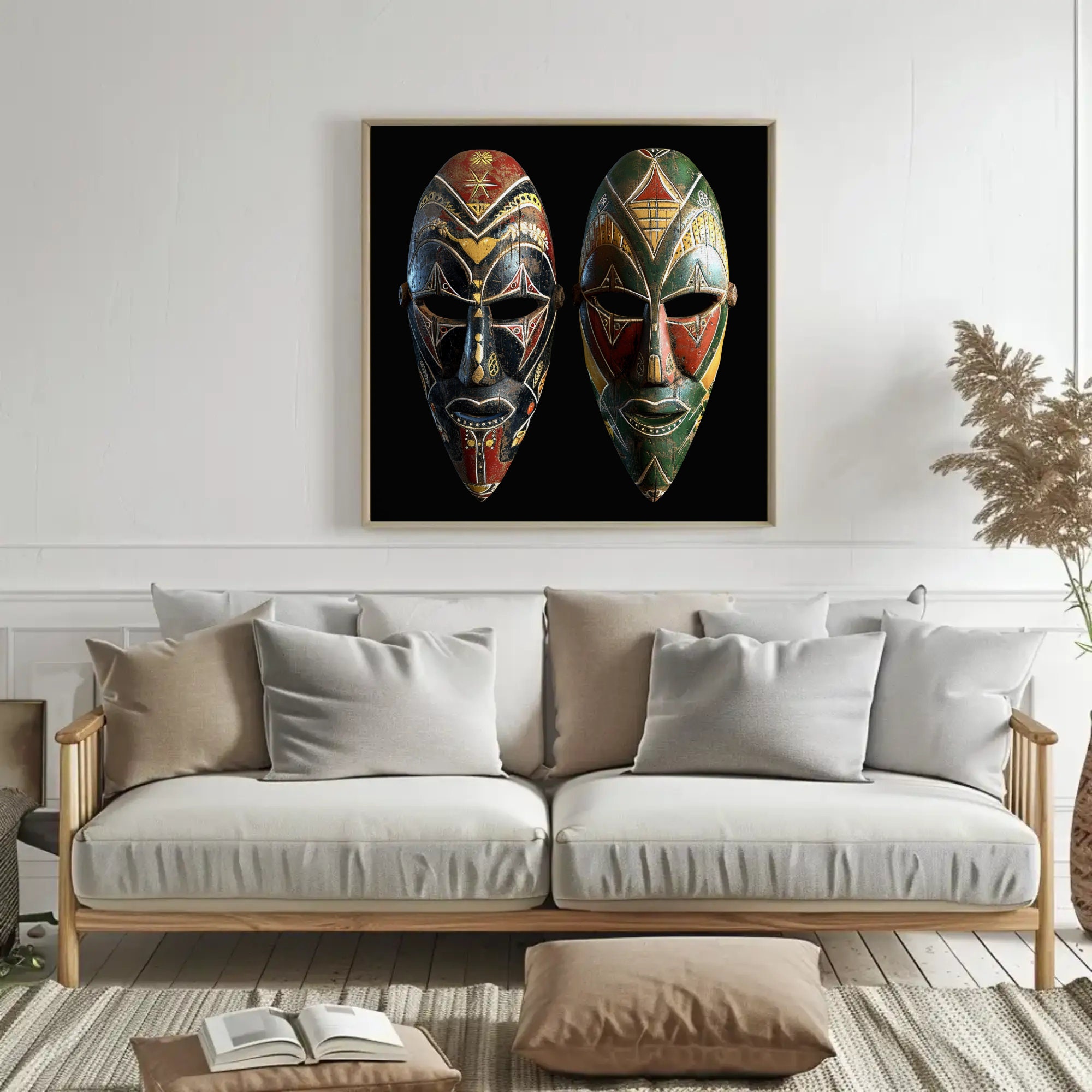 Traditional Ethiopian Inspired Masks, Ready to Hang Wall Art. Printed