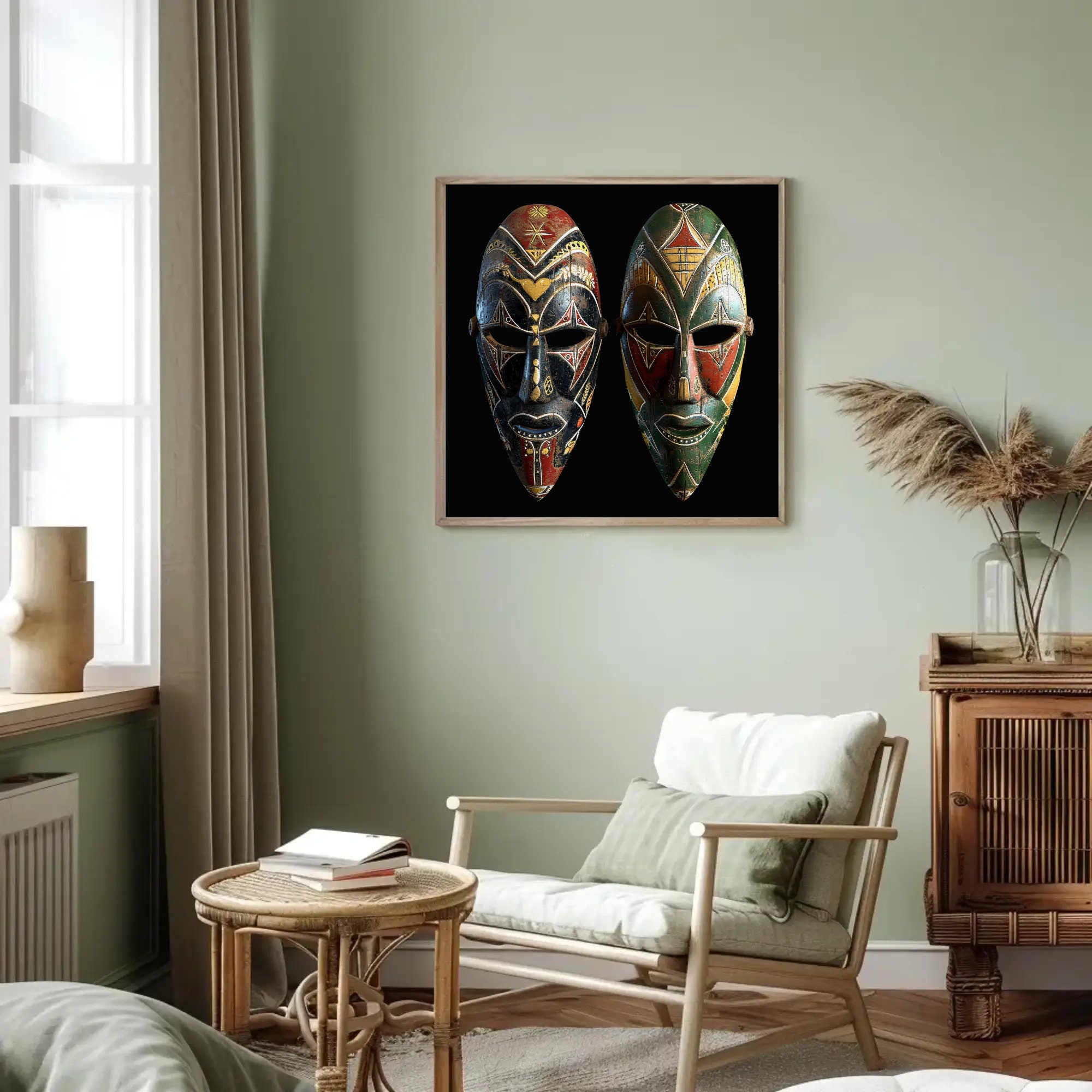 Traditional Ethiopian Inspired Masks, Ready to Hang Wall Art. Printed