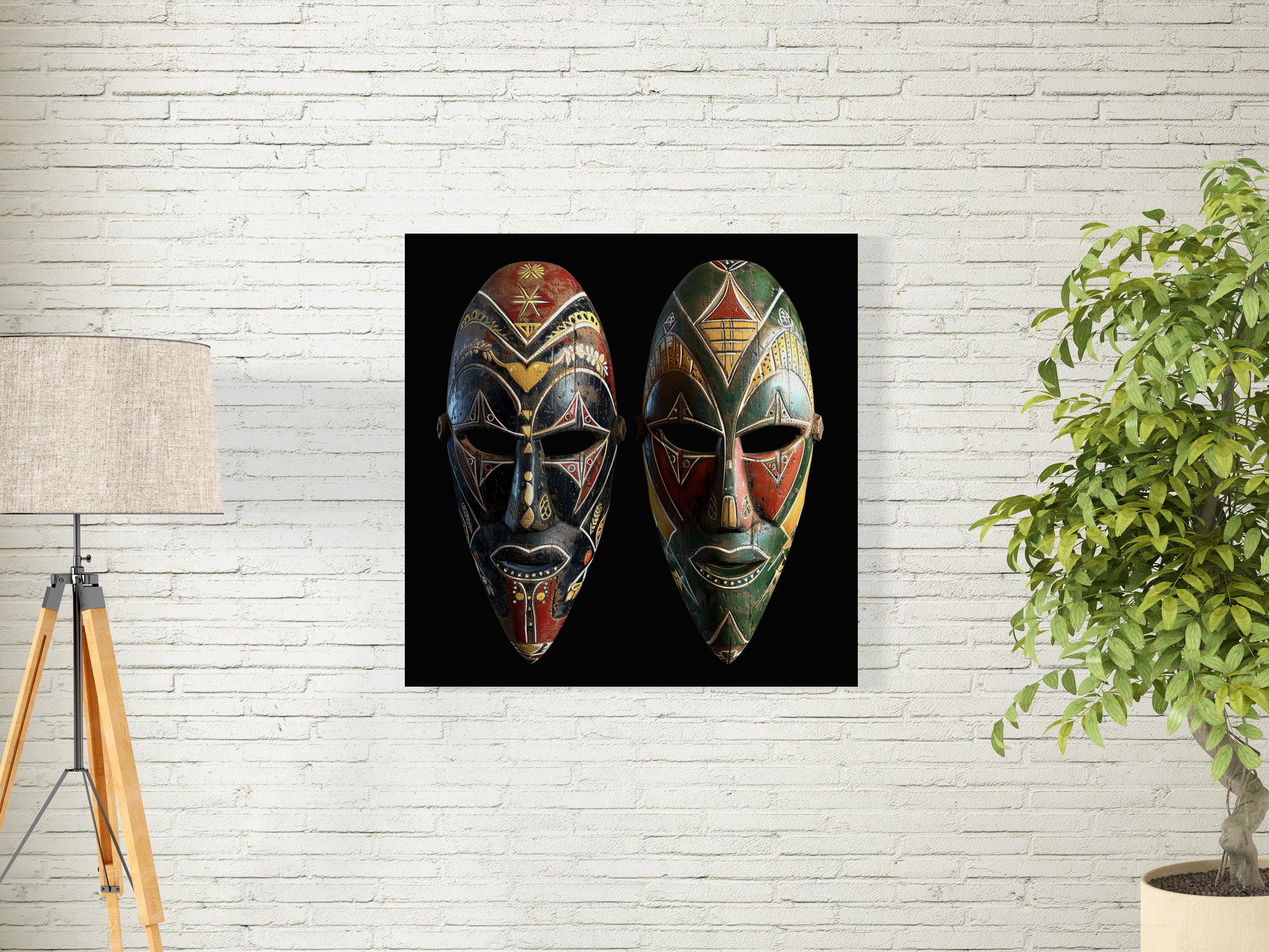 Traditional Ethiopian Inspired Masks, Ready to Hang Wall Art. Printed