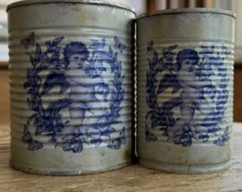 Rustic French Tin Cans, Farmhouse Decor, Vintage Planter,Rustic Paris Flea Market Find, French lover