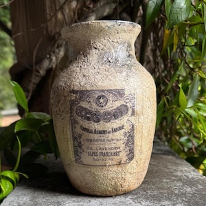 Distressed French upcycled and aged vase, vintage French decor, French country decor, Parisian décor