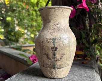 Small Distressed Upcycled Vase, Vintage French Pottery Look, Shabby Chic Decor