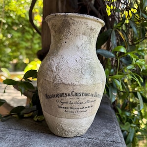 Distressed Upcycled Vase, Vintage French Pottery Look, Aged Parisian Decor