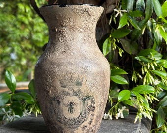 Small Distressed Upcycled Vase, Vintage French Pottery Look, Shabby Chic Decor