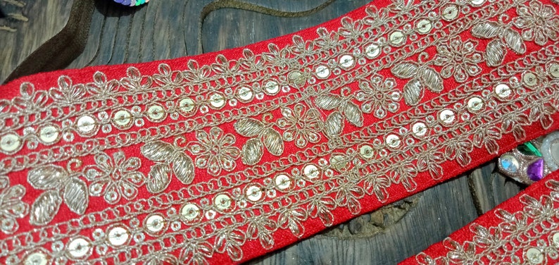 2.8 Yard Latest Indian Maroon Zari Sequin Velvet Lehenga Dupatta Sari lace Trim