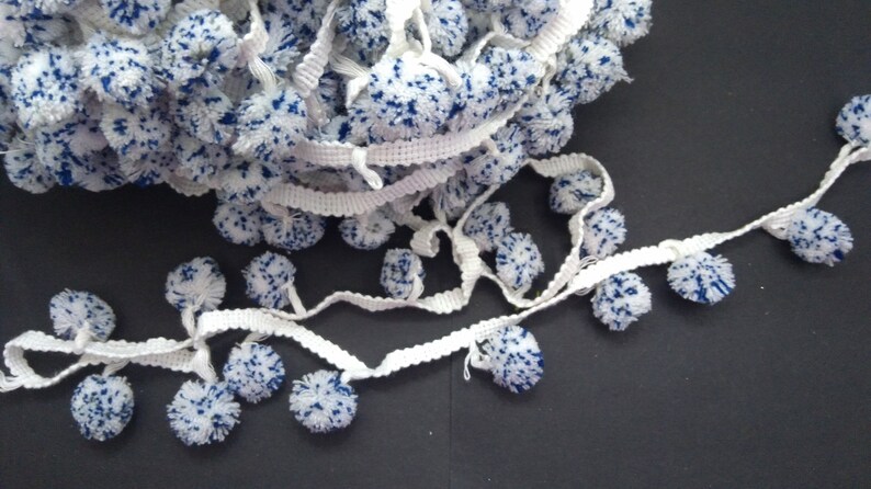 Boho Gypsy FRT23 Indian Trim Belly Dance 1 yards White Pom Pom Trim Fringe Pom Poms Scarf pom pom trim Multi Color Pompom lace