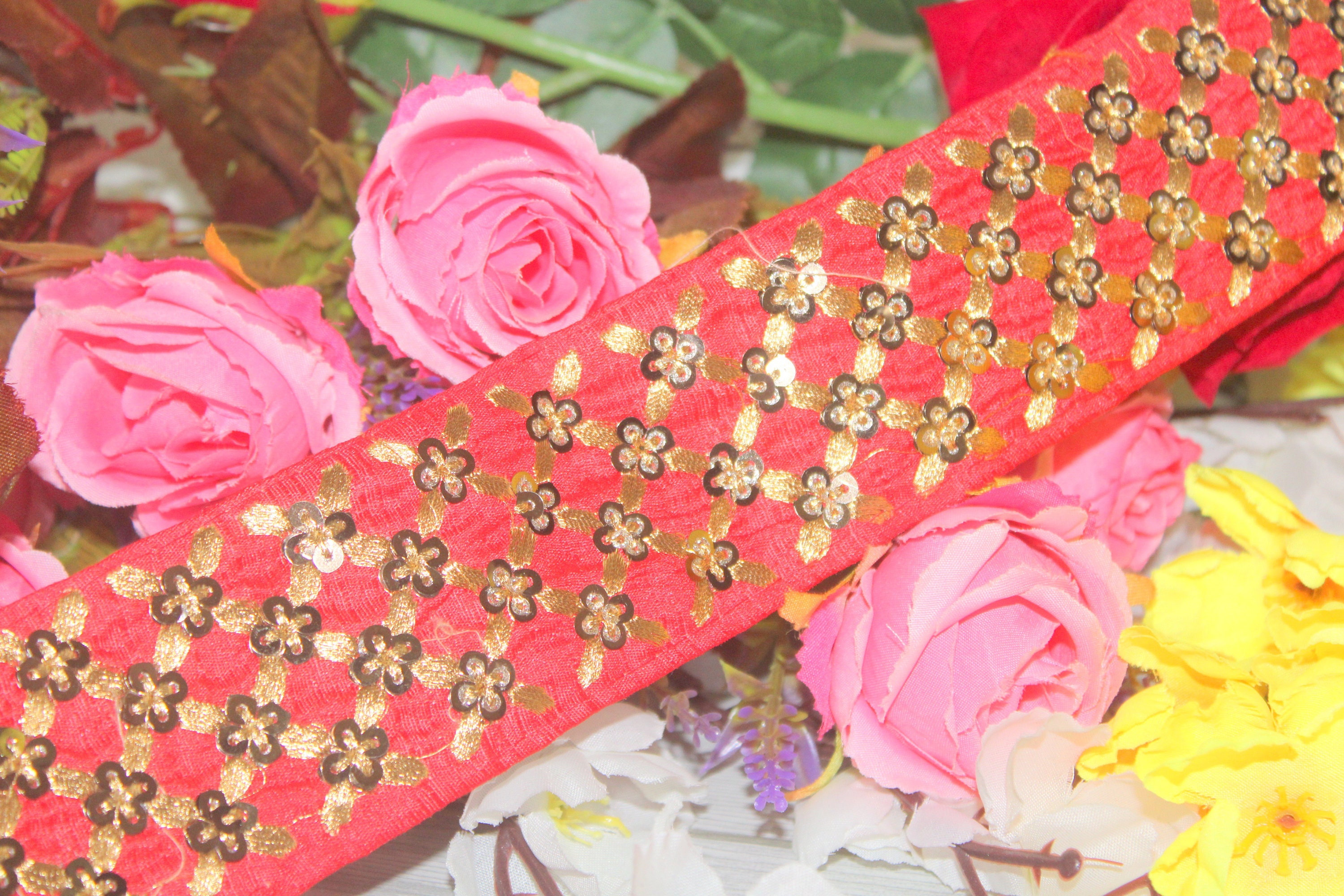 1 Yards Indian saree trim Fabric TrimGold Thread Embroidered Etsy