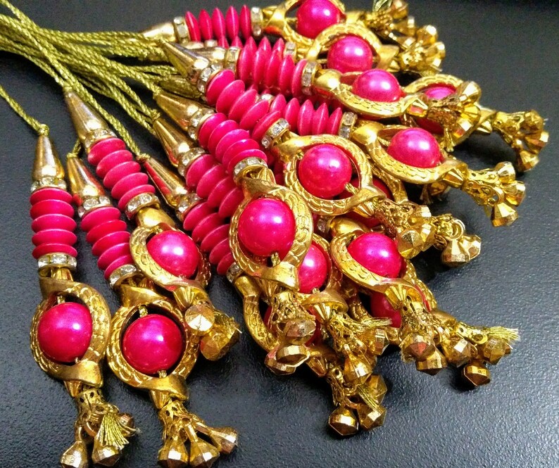 1 Pair Latest Indian Gipsy Latkans golden beads Decorative Tassels Accessories