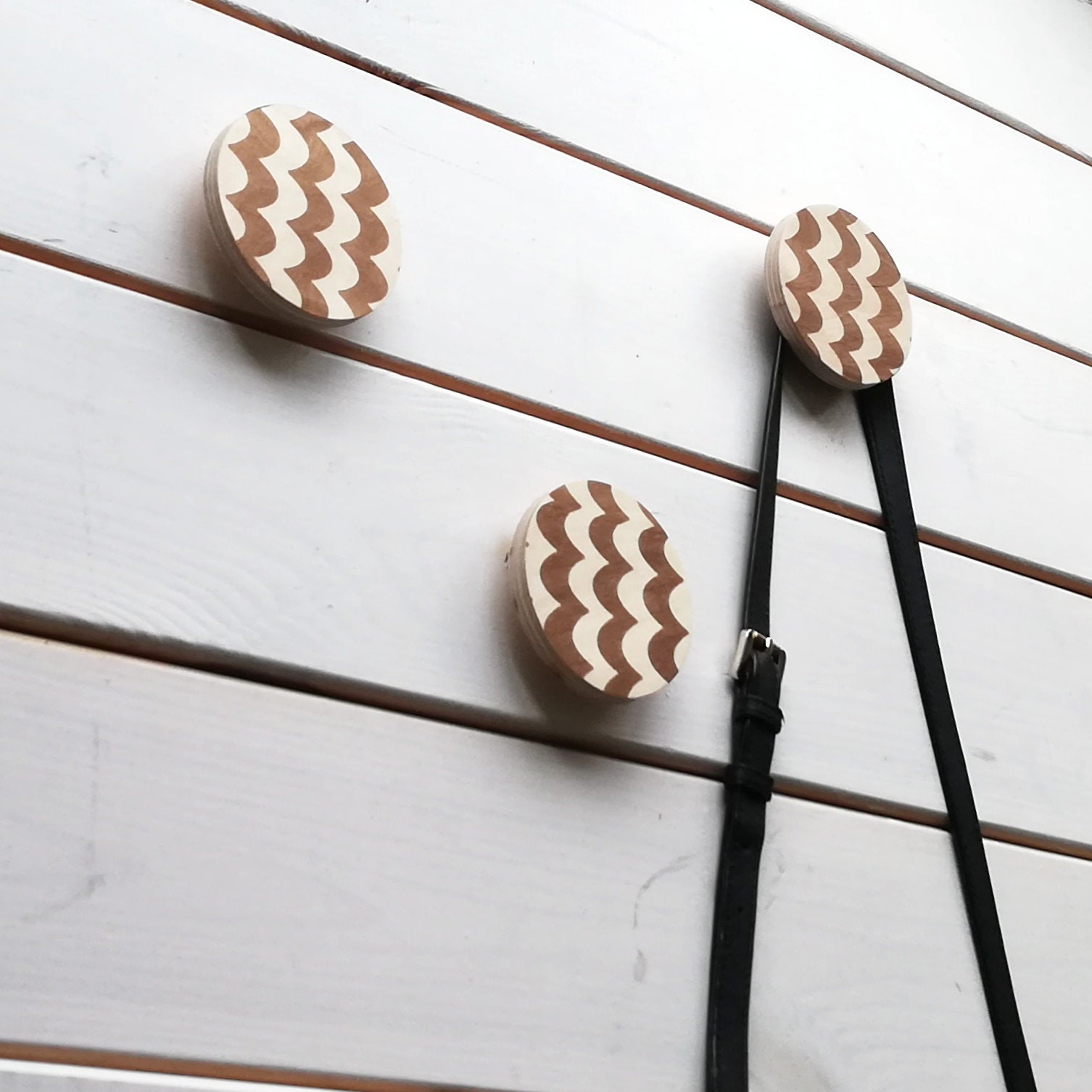 Set of 3 wall hooks hat hook round wall hook wood hook Etsy