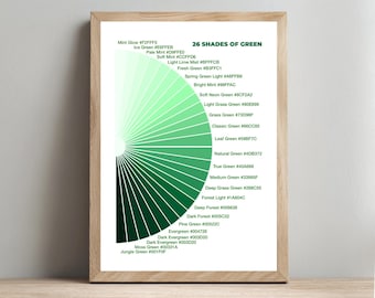 Färgpalettposter med 26 nyanser av grönt (digital nedladdning)