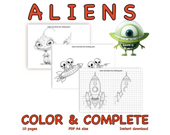 Alien Drawing and Coloring Pages for Kids (printable PDF) - Etsy