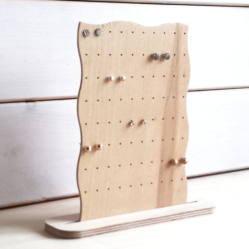Stud earring holder display rack wooden jewelry storage organizer