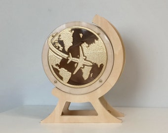 world piggy bank, map piggy bank, money bank for wife, wooden money bank, painted piggy bank, wood piggy bank, the globe piggy bank