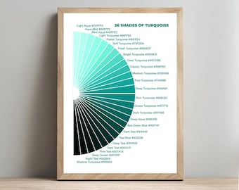 Poster med färgpalett i turkos, utskrivbar väggkonst (digital nedladdning)