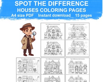 I spy differences on house coloring pages, busy coloring book for kid, spot difference, kids printable coloring picture activity puzzles pdf